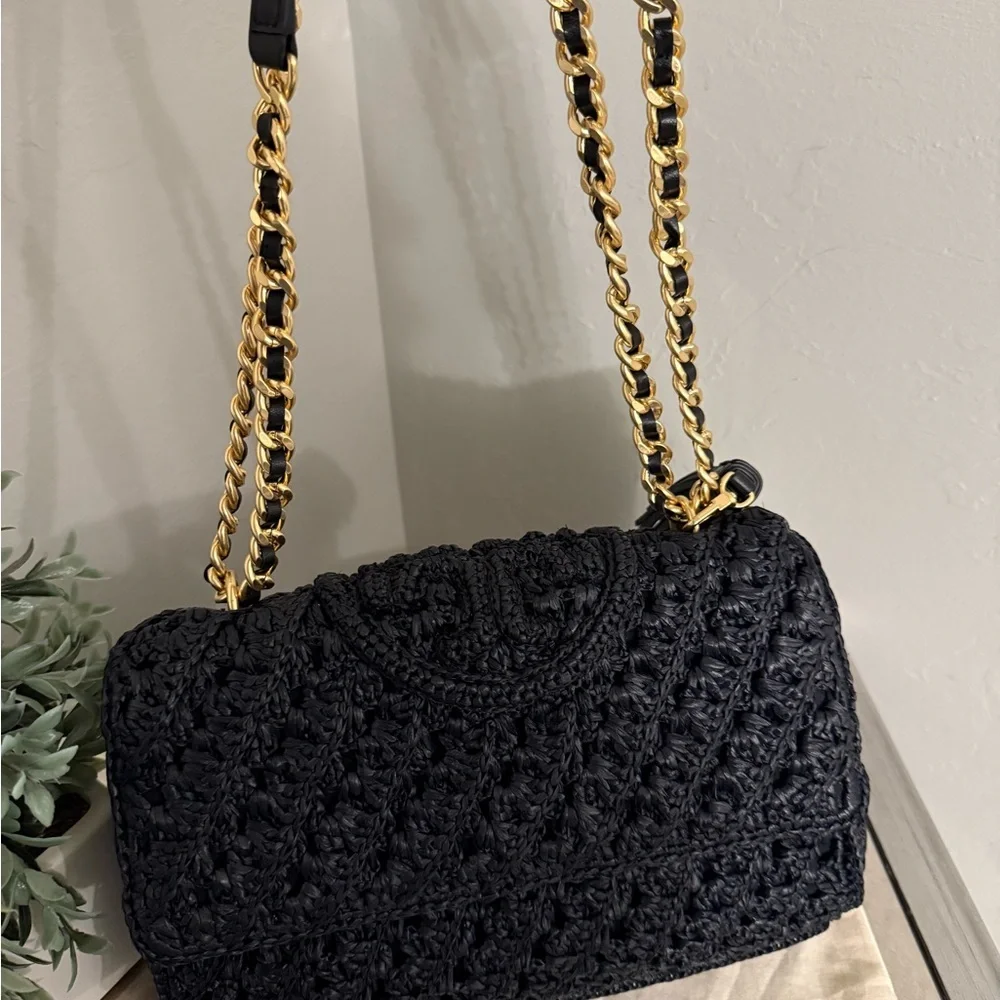 Tory Burch Fleming Raffia  Convertible Shoulder